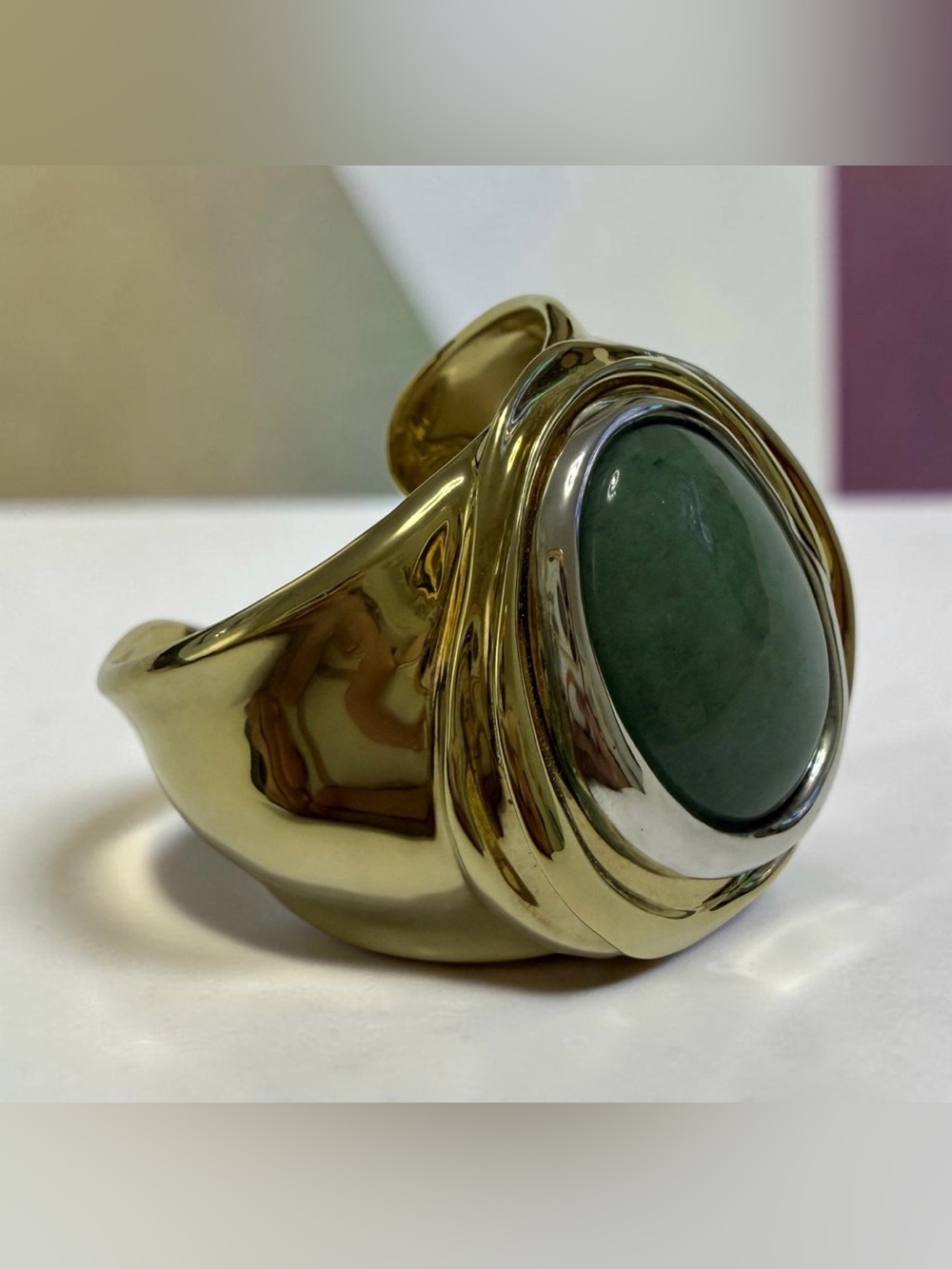 RLM Studio Sterling Silver And Brass Large Cuff Bracelet With An Oval Stone - Picture 2 of 9